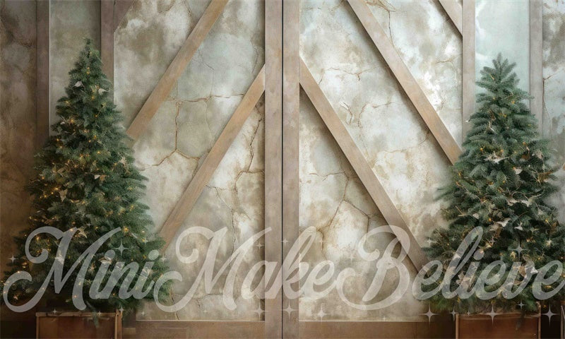 Kate Hiver Sapins de Noel Mur de Marbre Toile de fond conçue par Mini MakeBelieve - Kate Backdrop FR