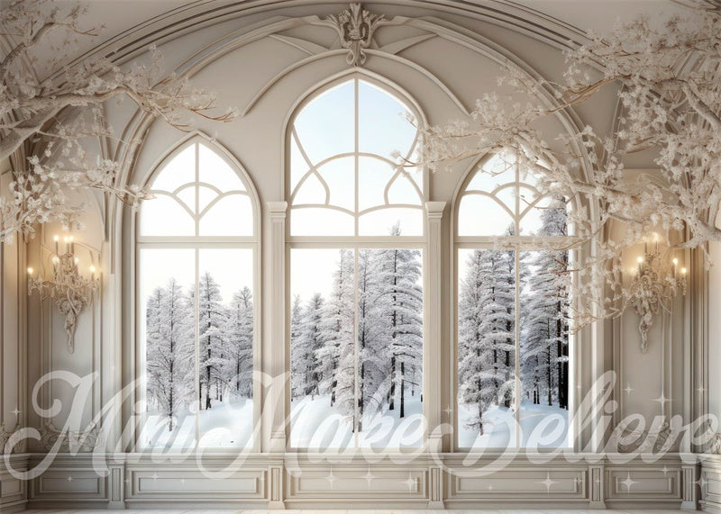 Kate Hiver Chambre Luxe Givrée Fenêtres Toile de fond conçue par Mini MakeBelieve