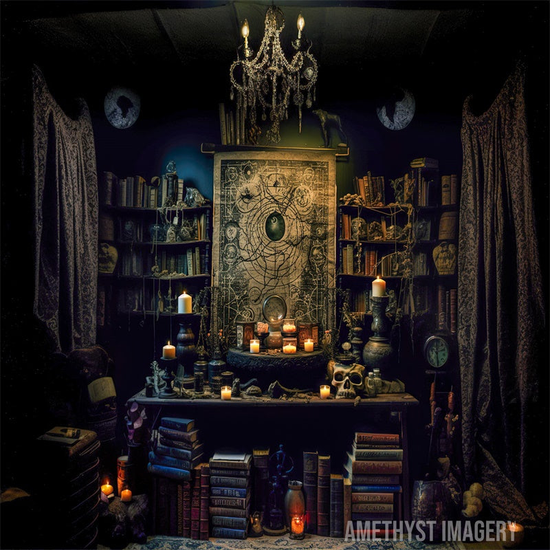 Kate Bureau effrayant Halloween Livres Toile de fond conçu par Angela Marie Photographie - Kate Backdrop FR