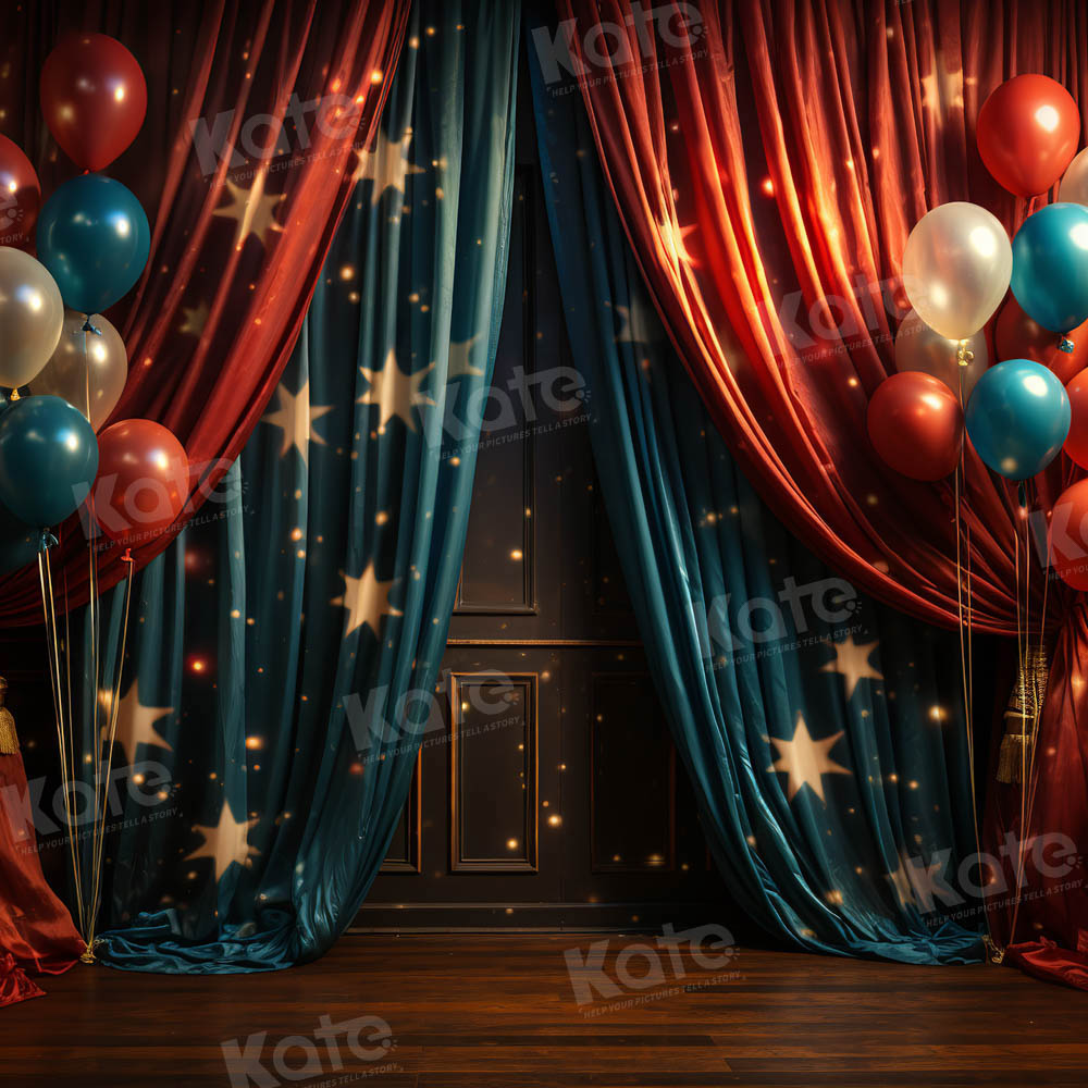 Kate Étoiles Ballons Rideau Rouge & Bleu Scène Toile de fond pour la photographie