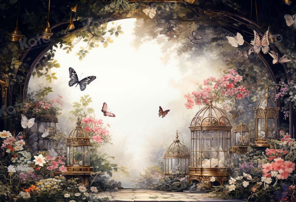 Kate Printemps Papillon Fleur Jardin Toile de fond conçue par Chain Photographie - Kate Backdrop FR