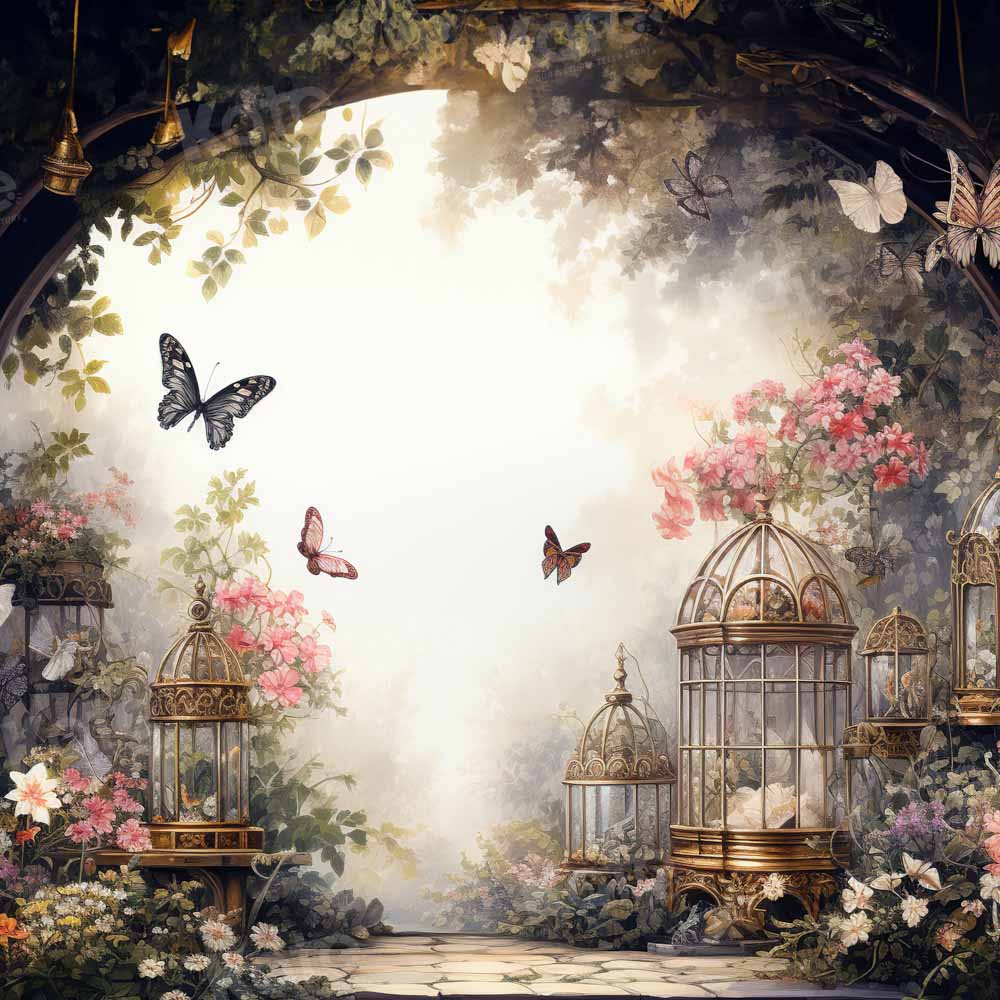 Kate Printemps Papillon Fleur Jardin Toile de fond conçue par Chain Photographie - Kate Backdrop FR
