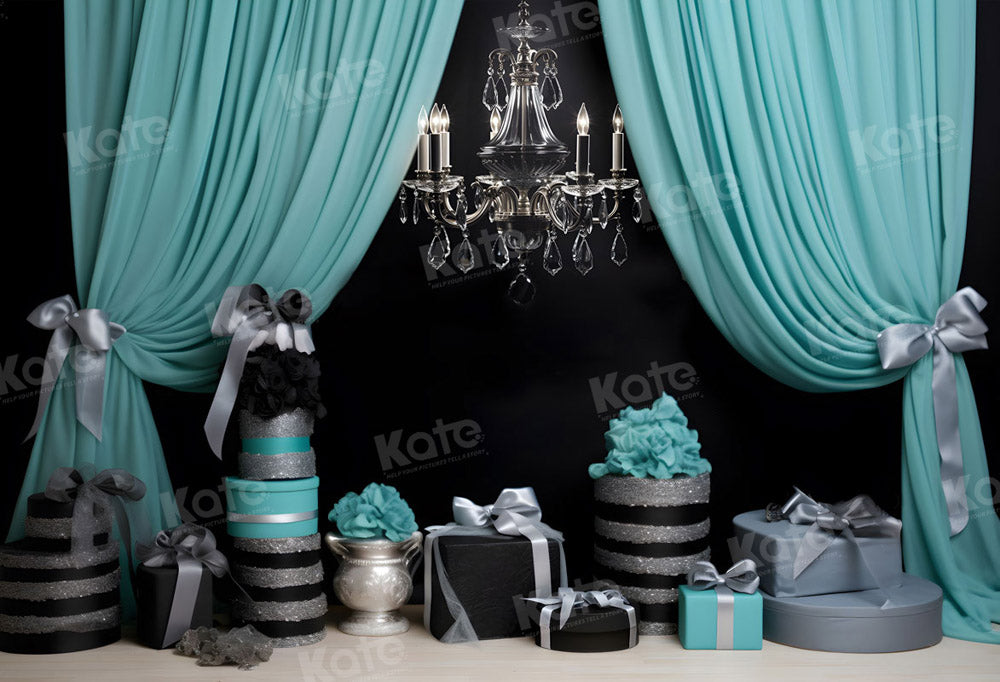 Kate Mode Bleu Rideau Cadeaux Lustre Toile de fond pour la photographie