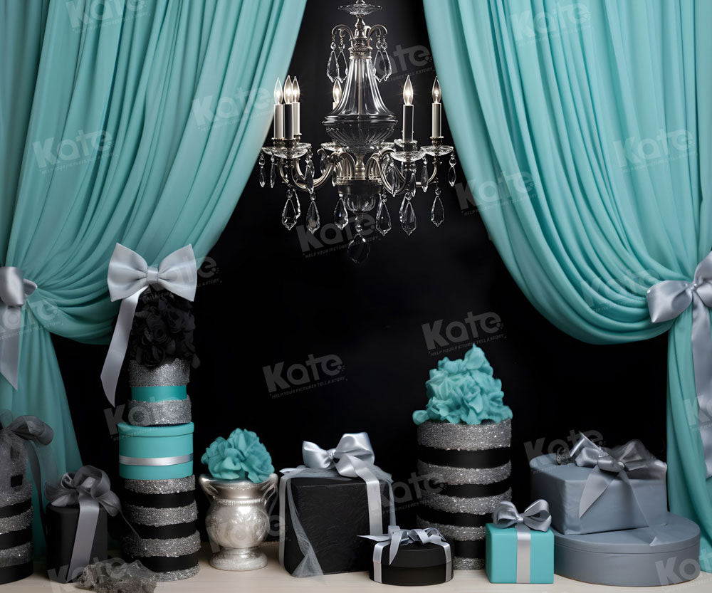 Kate Mode Bleu Rideau Cadeaux Lustre Toile de fond pour la photographie