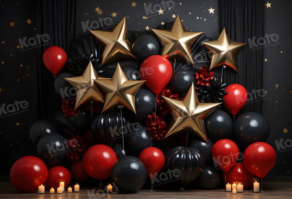 Kate Ballons Noir & Rouge Étoiles Anniversaire Toile de fond pour la photographie