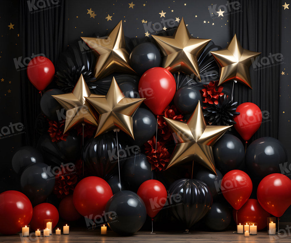 Kate Ballons Noir & Rouge Étoiles Anniversaire Toile de fond pour la photographie