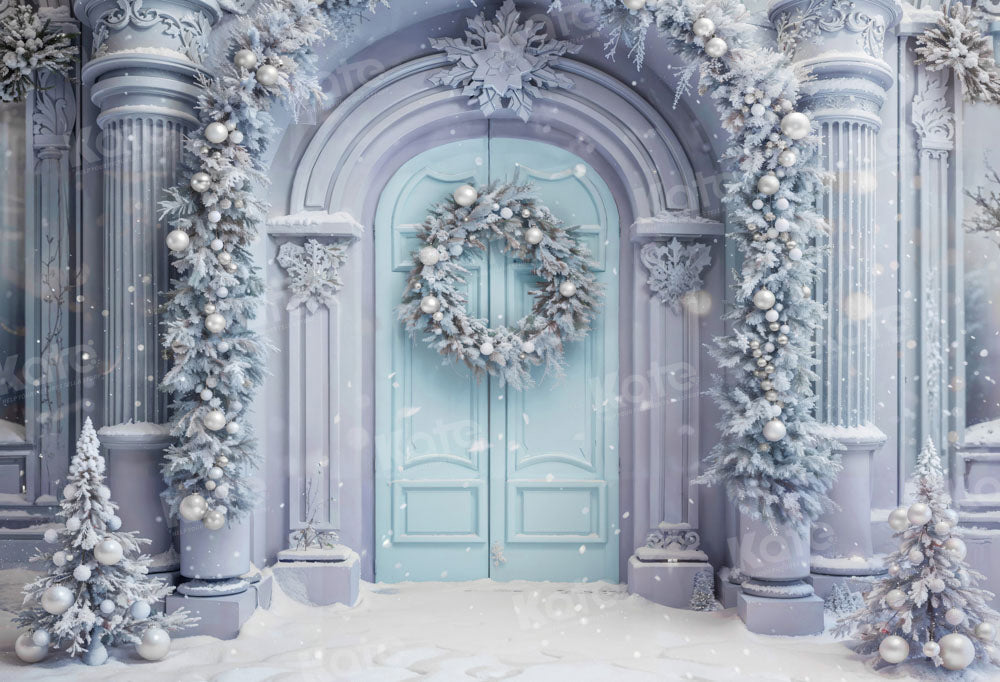 Kate Hiver Noël Porte Bleu Neige Toile de fond conçue par Chain Photographie
