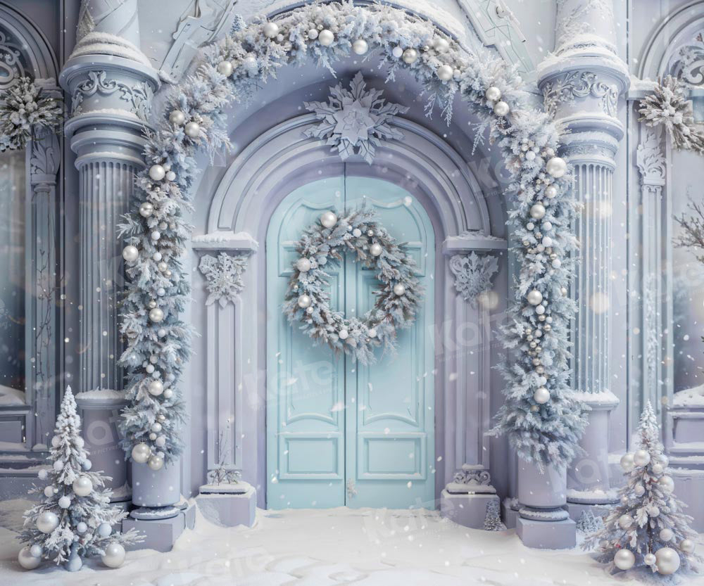 Kate Hiver Noël Porte Bleu Neige Toile de fond conçue par Chain Photographie