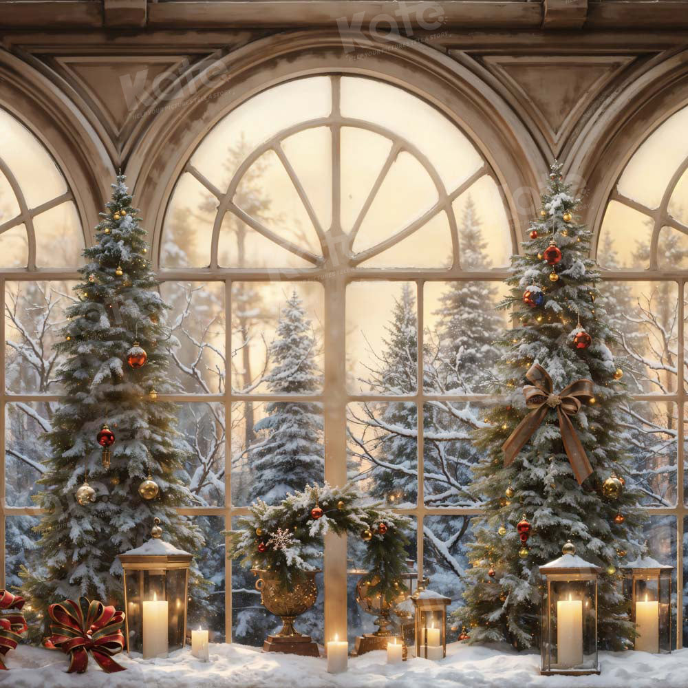 Kate Hiver Noël Fenêtre Arbres Toile de fond conçue par Chain Photographie - Kate Backdrop FR