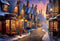 Kate Noël Hiver Rue Coucher de Soleil Toile de fond conçue par GQ - Kate Backdrop FR