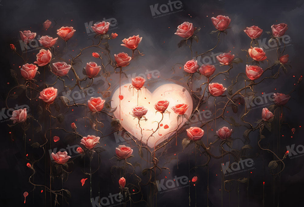Kate Saint Valentin Roses Lune en forme de cœur Toile de fond conçue par GQ