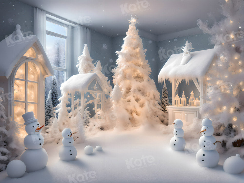 Kate Hiver Intérieur Bonhomme de neige Blanc Toile de fond pour la photographie
