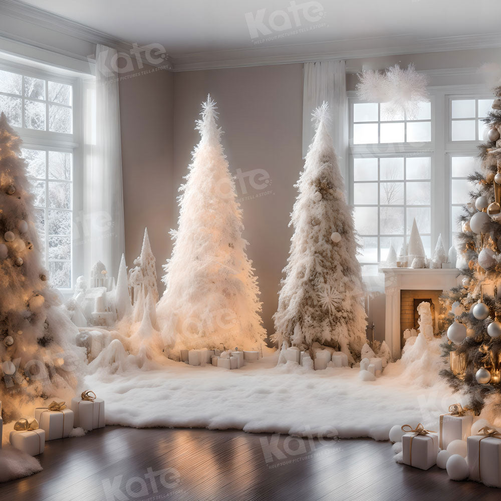 Kate Hiver Chambre Sapin de Noël Blanc Toile de fond pour la photographie