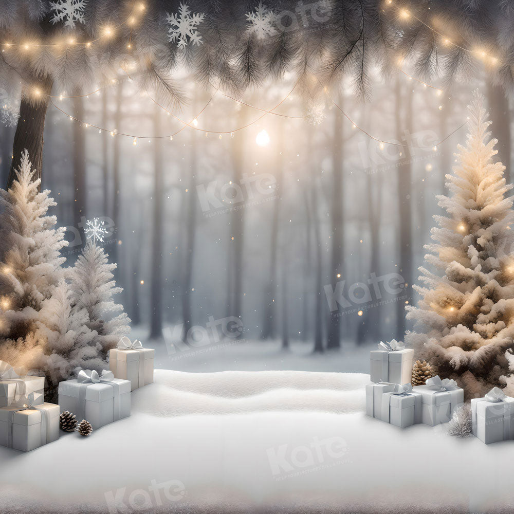 Kate Hiver Forêt Neige Noël Cadeaux Toile de fond pour la photographie - Kate Backdrop FR