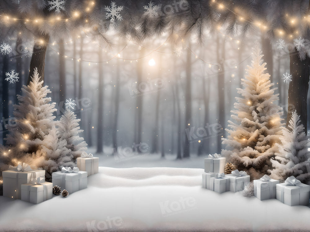 Kate Hiver Forêt Neige Noël Cadeaux Toile de fond pour la photographie