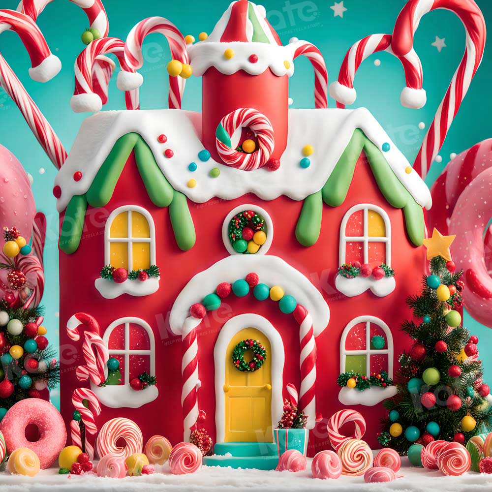 Kate Maison de Bonbons Donut Rouge Noël Enfant Toile de fond pour la photographie