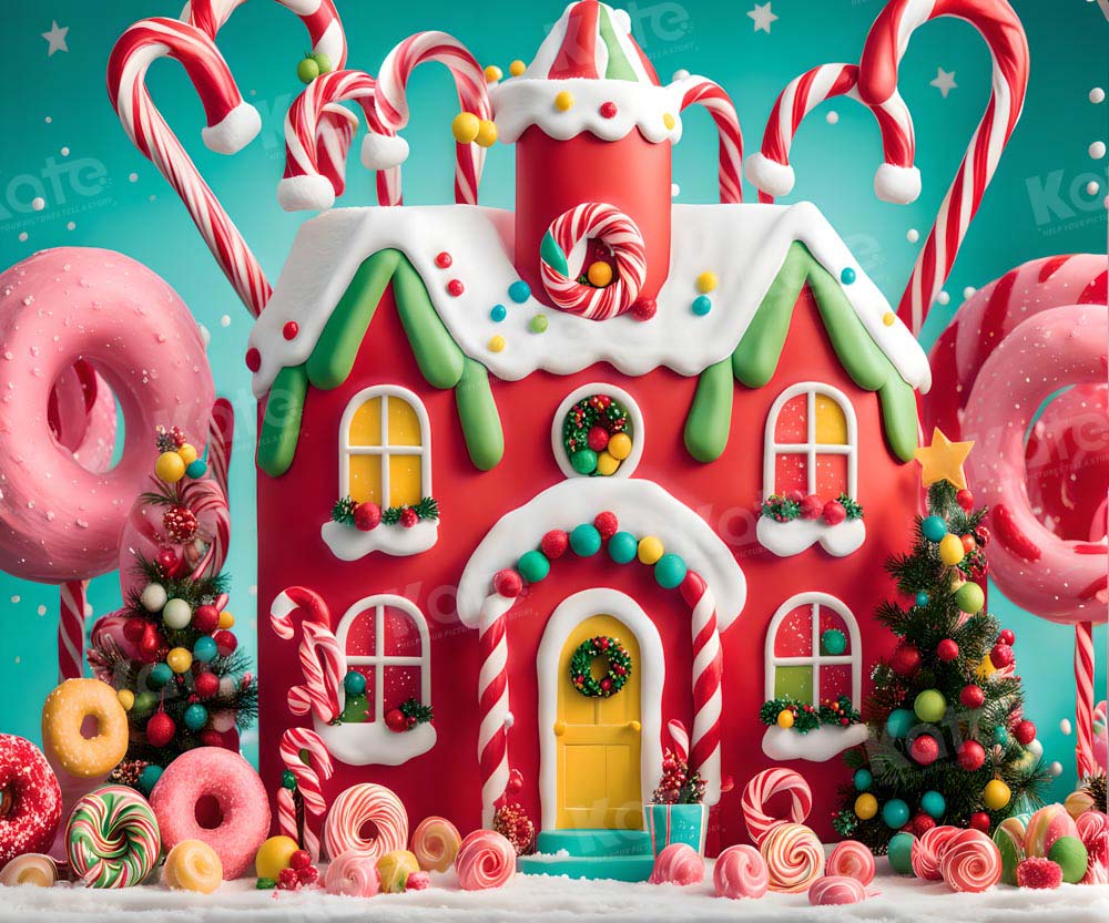 Kate Maison de Bonbons Donut Rouge Noël Enfant Toile de fond pour la photographie