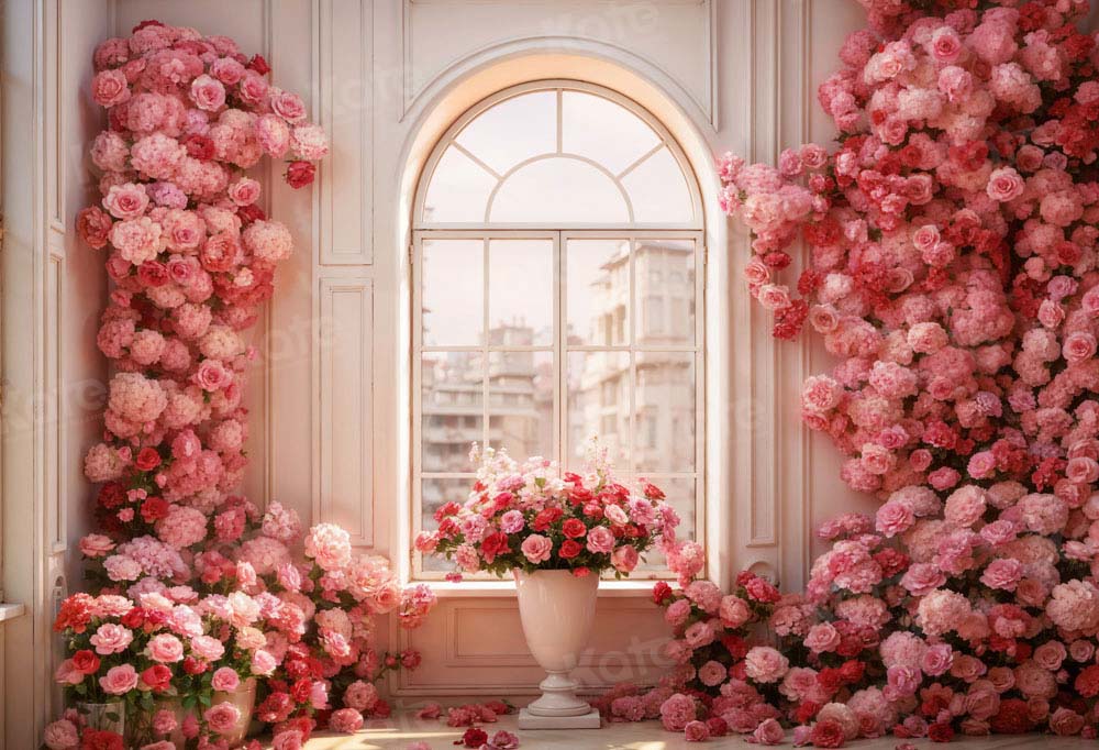 Kate Saint Valentin Fleurs Fenêtre Chambre Toile de fond conçue par Emetselch - Kate Backdrop FR