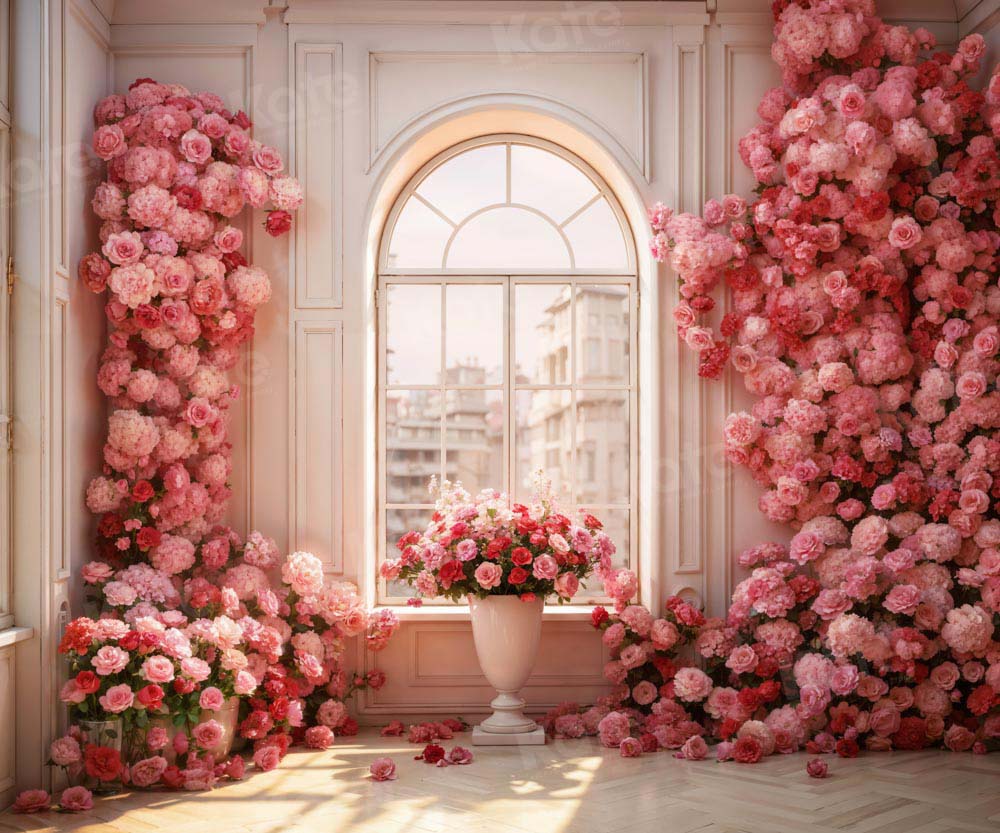 Kate Saint Valentin Fleurs Fenêtre Chambre Toile de fond conçue par Emetselch - Kate Backdrop FR