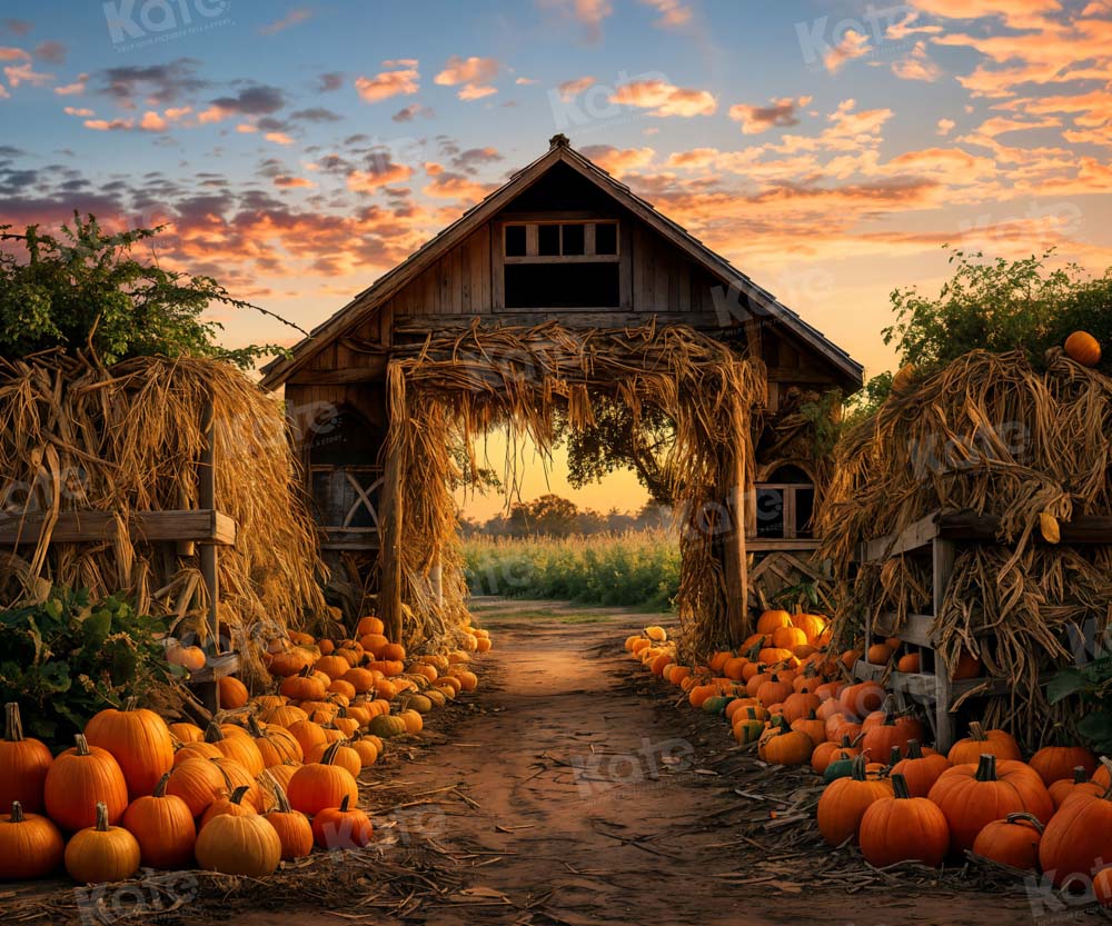 Kate Automne Ferme de citrouilles Porte Toile de fond pour la photographie - Kate Backdrop FR