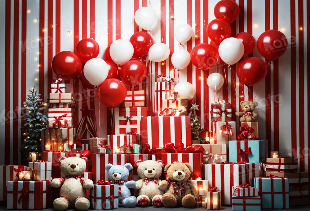 Kate Noël Ours en peluche Rouge Ballons Cadeaux Toile de fond pour la photographie