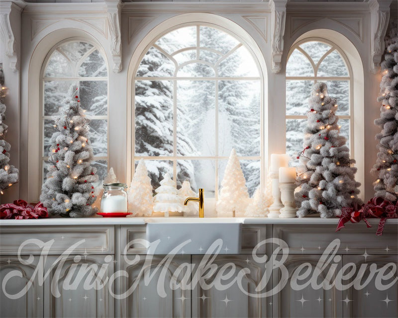 Kate Naturel Blanc Hiver Noël Cuisine Toile de fond conçue par Mini MakeBelieve