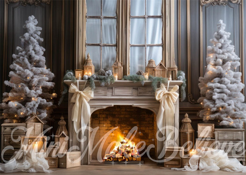 Kate Naturel Élégant Blanc Hiver Noël Cheminée Toile de fond conçue par Mini MakeBelieve - Kate Backdrop FR