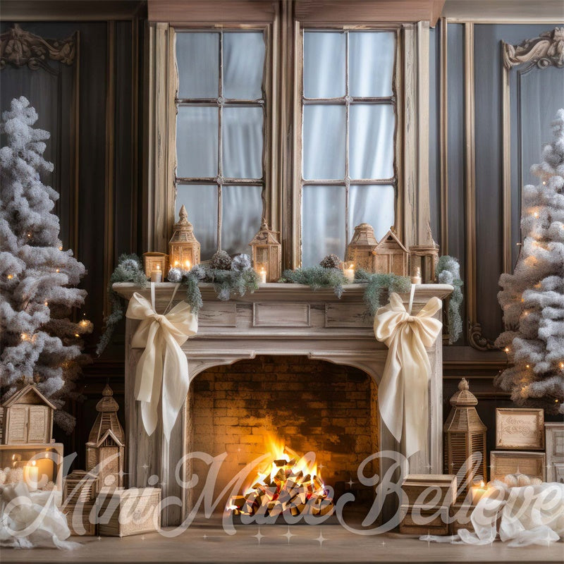 Kate Naturel Élégant Blanc Hiver Noël Cheminée Toile de fond conçue par Mini MakeBelieve - Kate Backdrop FR