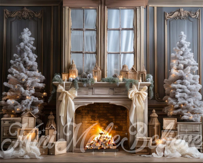 Kate Naturel Élégant Blanc Hiver Noël Cheminée Toile de fond conçue par Mini MakeBelieve
