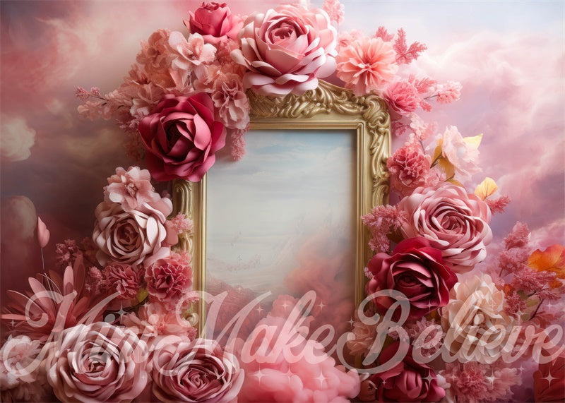 Kate Fleurs Fumée Rose Cadre doré Cake smash Toile de fond conçue par Mini MakeBelieve - Kate Backdrop FR