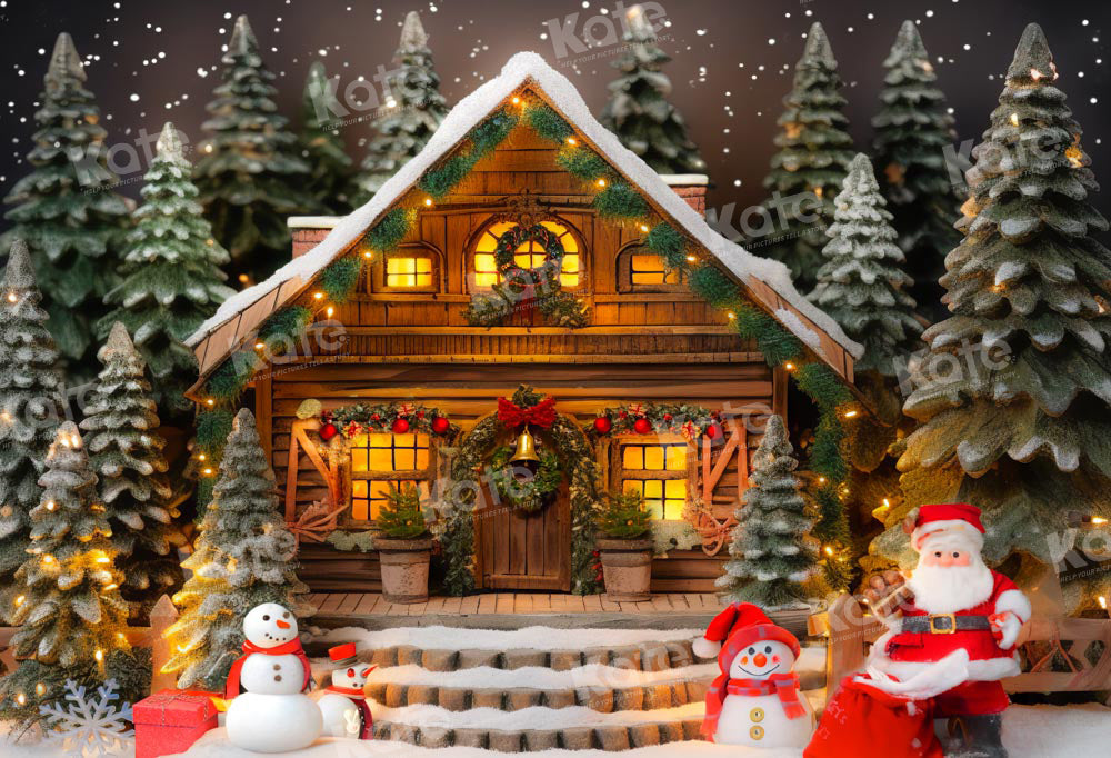 Kate Père Noël Maison Bonhomme de neige Toile de fond conçue par Chain Photographie