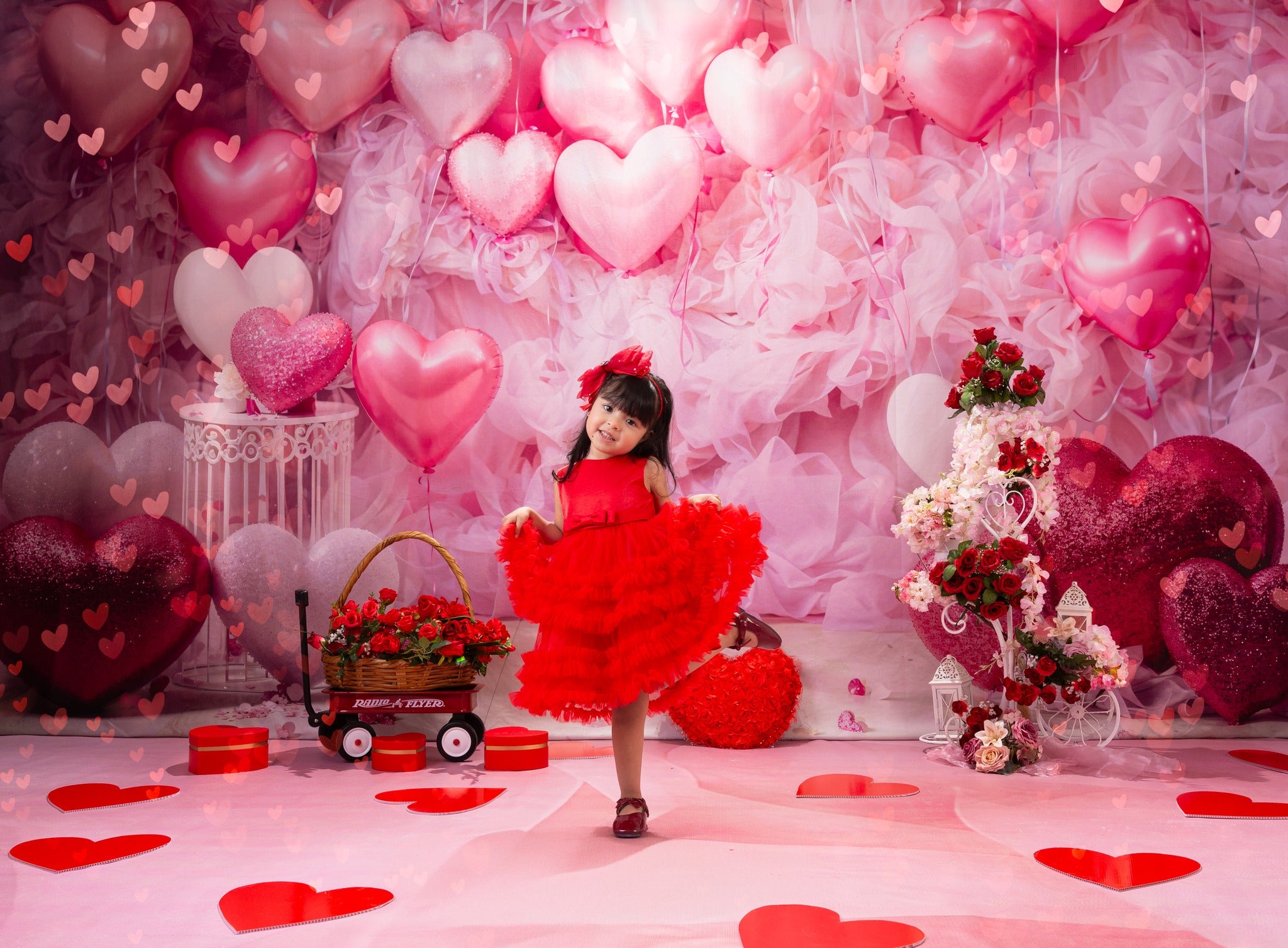 Kate Saint Valentin Rose Ballons Coeur Romantique Toile de fond conçue par Emetselch