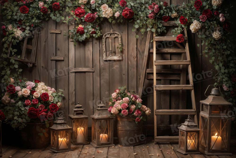 Kate Saint Valentin Vieux Bois Fleurs Toile de fond conçue par Emetselch - Kate Backdrop FR