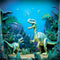 Kate Bleu Dinosaure Aventure Dessin animé Toile de fond conçu par Ashley Paul - Kate Backdrop FR