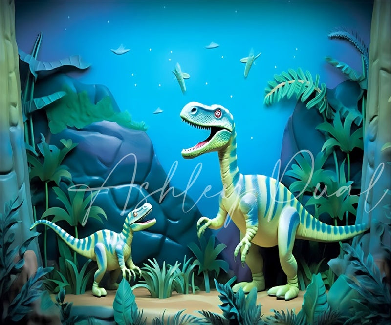 Kate Bleu Dinosaure Aventure Dessin animé Toile de fond conçu par Ashley Paul