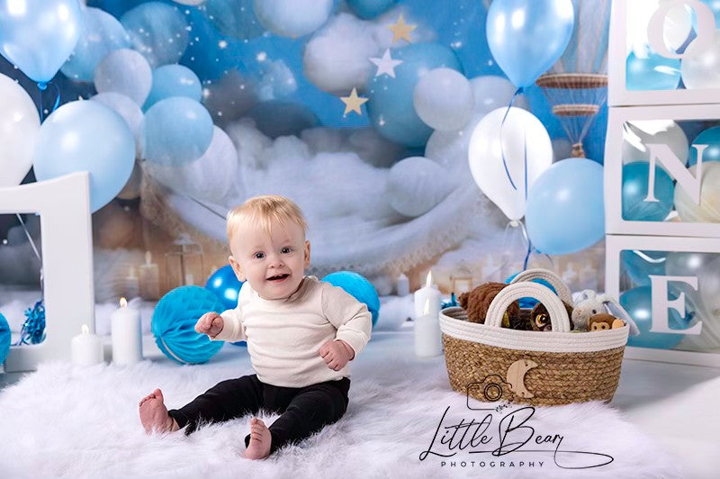 Kate Anniversaire Rêve Ballons Montgolfière Bleu Toile de fond conçue par Chain Photographie - Kate Backdrop FR
