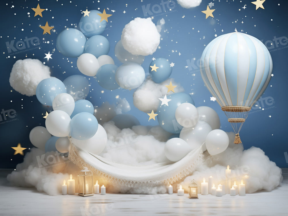 Kate Anniversaire Rêve Ballons Montgolfière Bleu Toile de fond en Laine conçue par Chain Photographie - Kate Backdrop FR