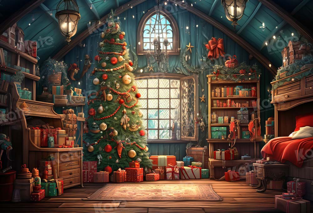 Kate Maison du Père Noël Chambre Cadeaux Toile de fond conçue par GQ - Kate Backdrop FR