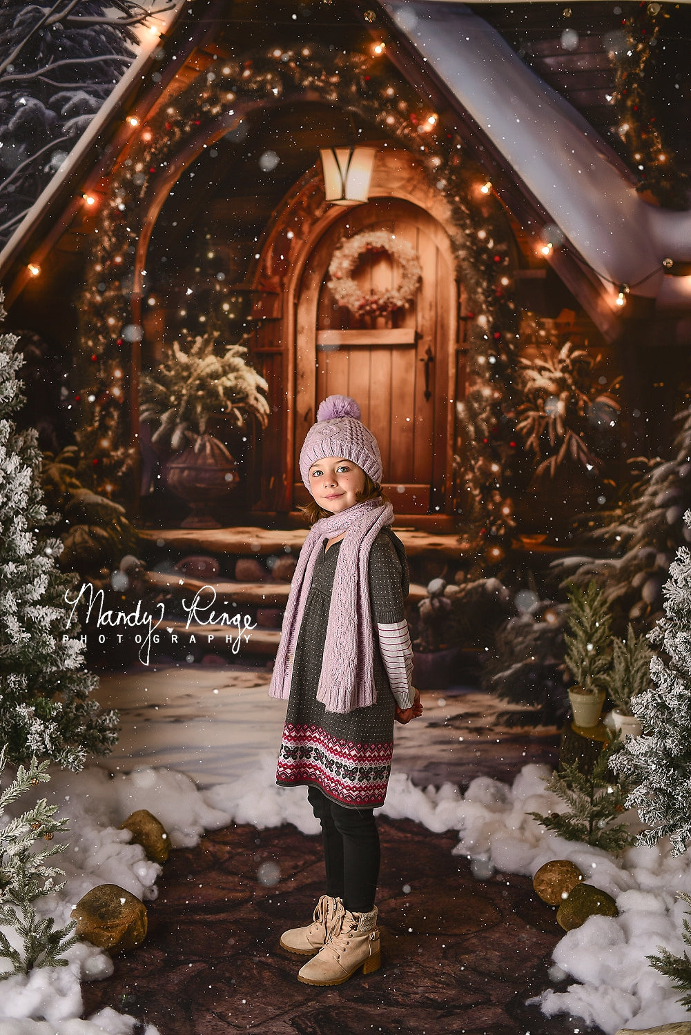 Kate Noël Maison en bois Neige Toile de fond conçue par Chain Photographie - Kate Backdrop FR