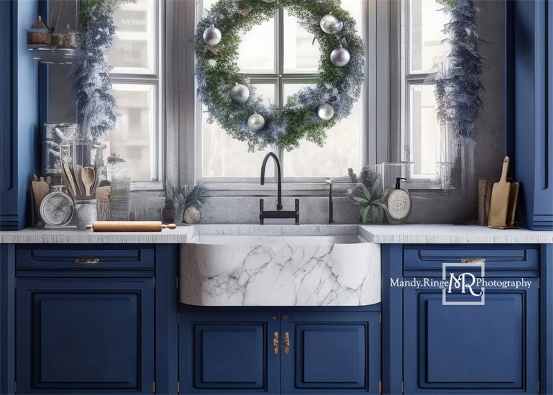 Kate Bleu & Argent Cuisine Noël Toile de fond conçue par Mandy Ringe