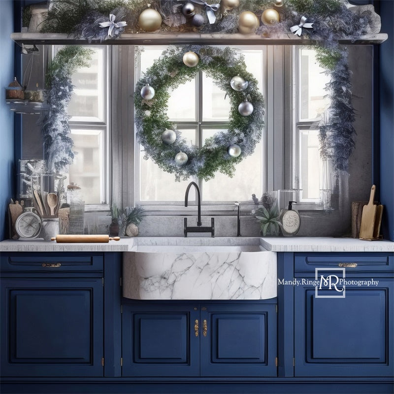Kate Bleu & Argent Cuisine Noël Toile de fond conçue par Mandy Ringe