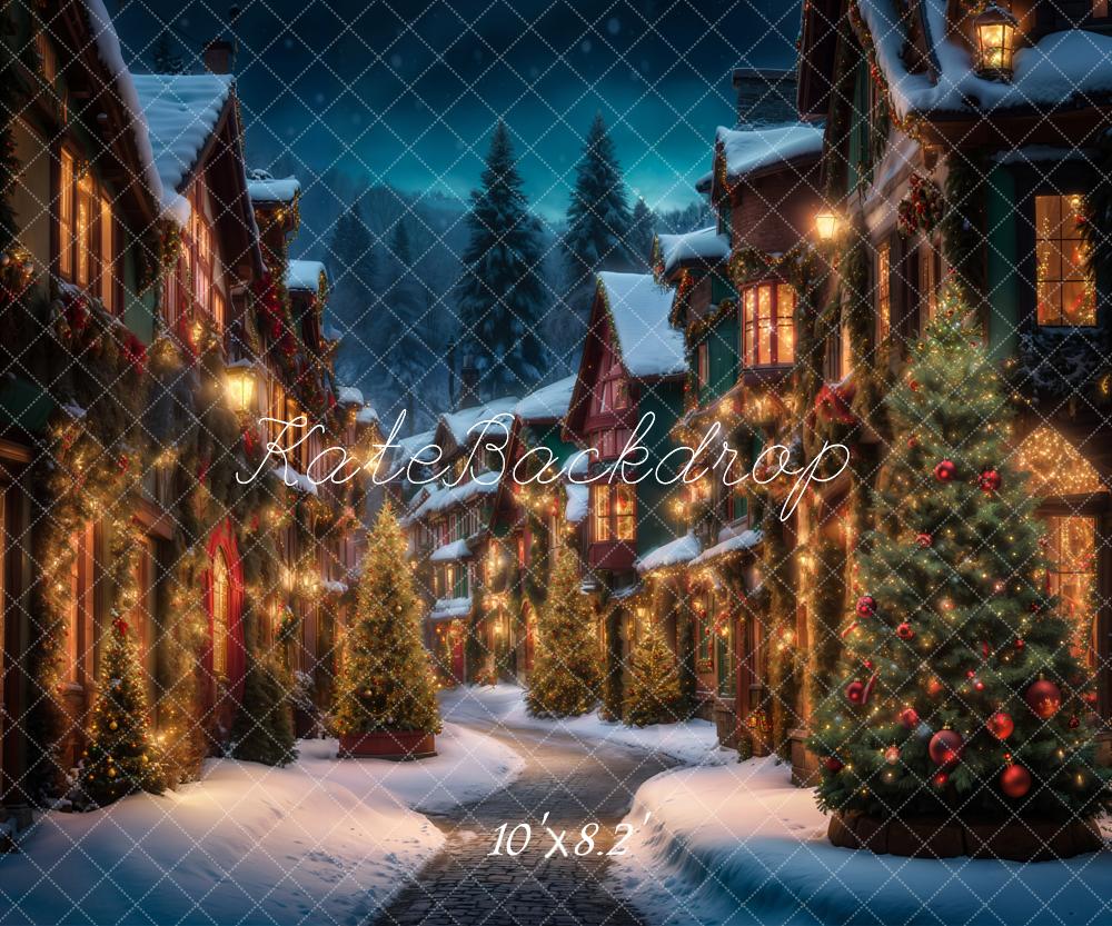 Kate Noël Ville Nuit Neige Lumière Toile de fond conçue par Emetselch - Kate Backdrop FR