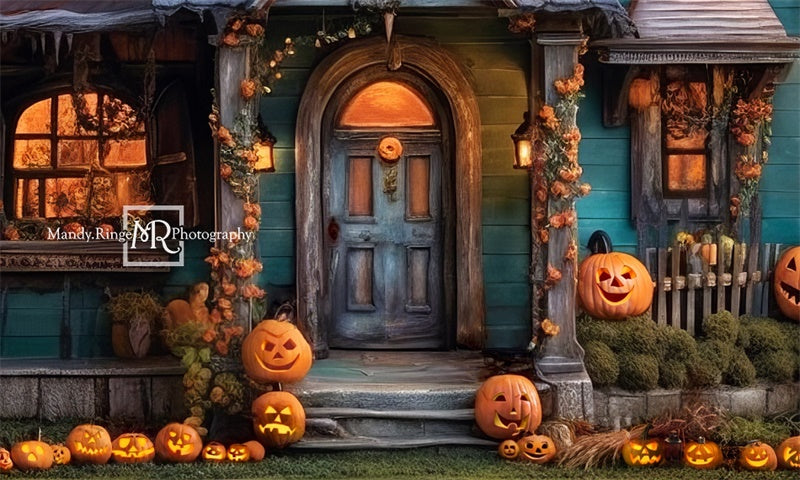 Kate Citrouille Halloween Maison Jaune Toile de fond conçue par Mandy Ringe Photographie