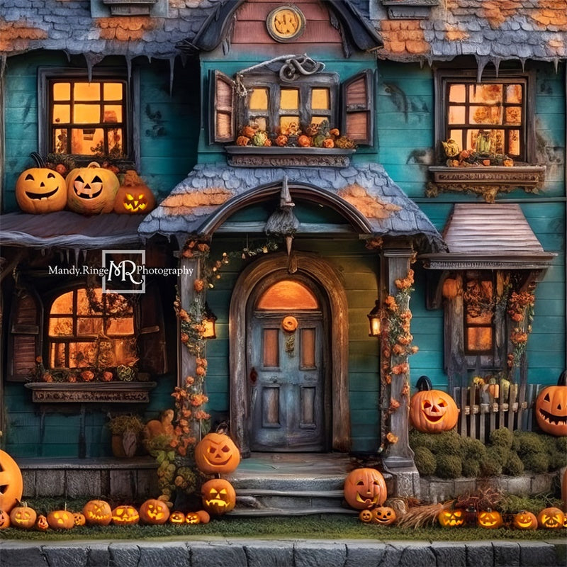 Kate Citrouille Halloween Maison Jaune Toile de fond conçue par Mandy Ringe Photographie