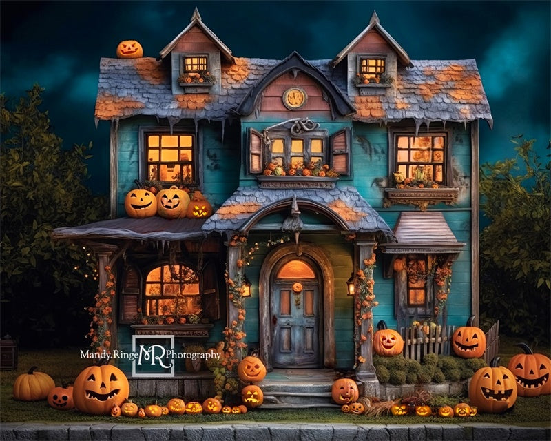 Kate Citrouille Halloween Maison Jaune Toile de fond conçue par Mandy Ringe Photographie