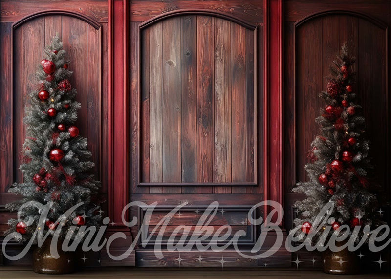 Kate Noël Mur en Bois Rouge Arbres Toile de fond conçue par Mini MakeBelieve