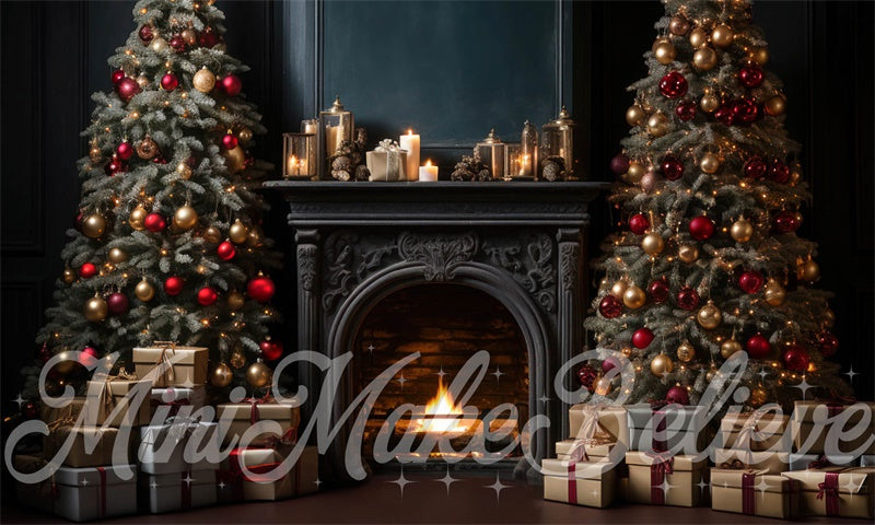 Kate Luxe Marine Hiver Noël Cheminée Arbres Toile de fond conçue par Mini MakeBelieve