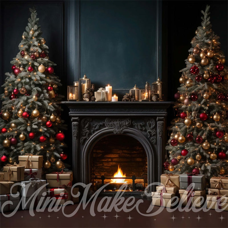 Kate Luxe Marine Hiver Noël Cheminée Arbres Toile de fond conçue par Mini MakeBelieve