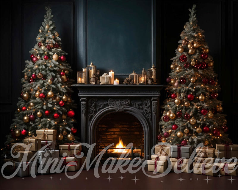 Kate Luxe Marine Hiver Noël Cheminée Arbres Toile de fond conçue par Mini MakeBelieve