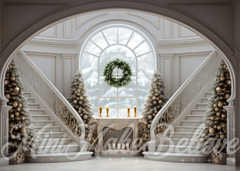 Kate Hiver Noël Grand escalier Arbres Toile de fond conçue par Mini MakeBelieve